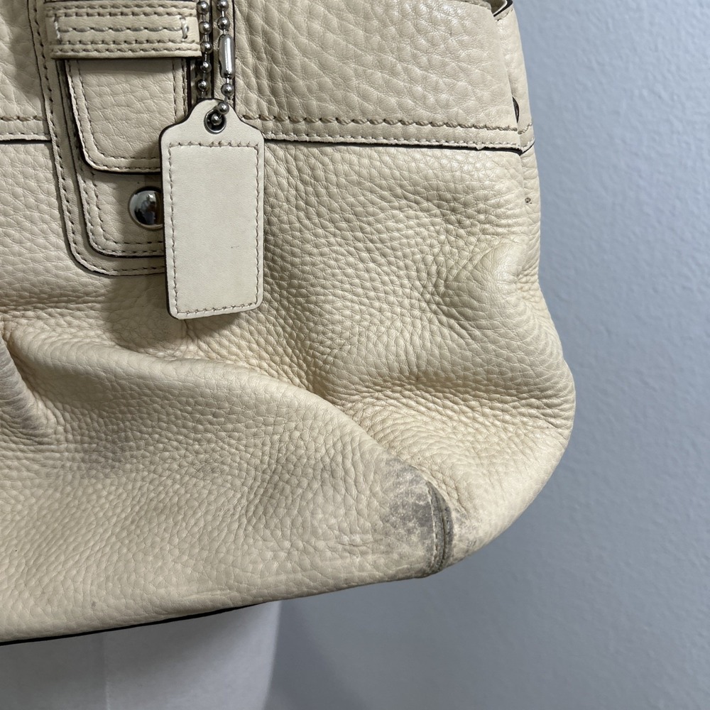 Coach Legacy Tote Bag F13732 Cream Pebbled Leather Satchel Silver Hardware Purse - Picture 3 of 16